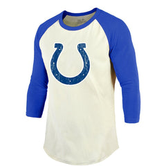 Jonathan Taylor Indianapolis Colts Majestic Threads Vintage Player Name & Number Raglan 3/4-Sleeve T-Shirt - Cream/Royal - NFL