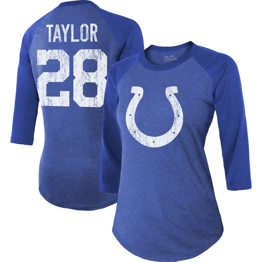 Jonathan Taylor Indianapolis Colts Majestic Threads Women's Player Name & Number Raglan Tri-Blend 3/4-Sleeve T-Shirt - Royal - NFL