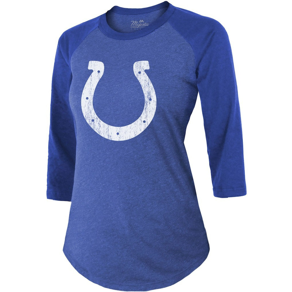 Jonathan Taylor Indianapolis Colts Majestic Threads Women's Player Name & Number Raglan Tri-Blend 3/4-Sleeve T-Shirt - Royal - NFL