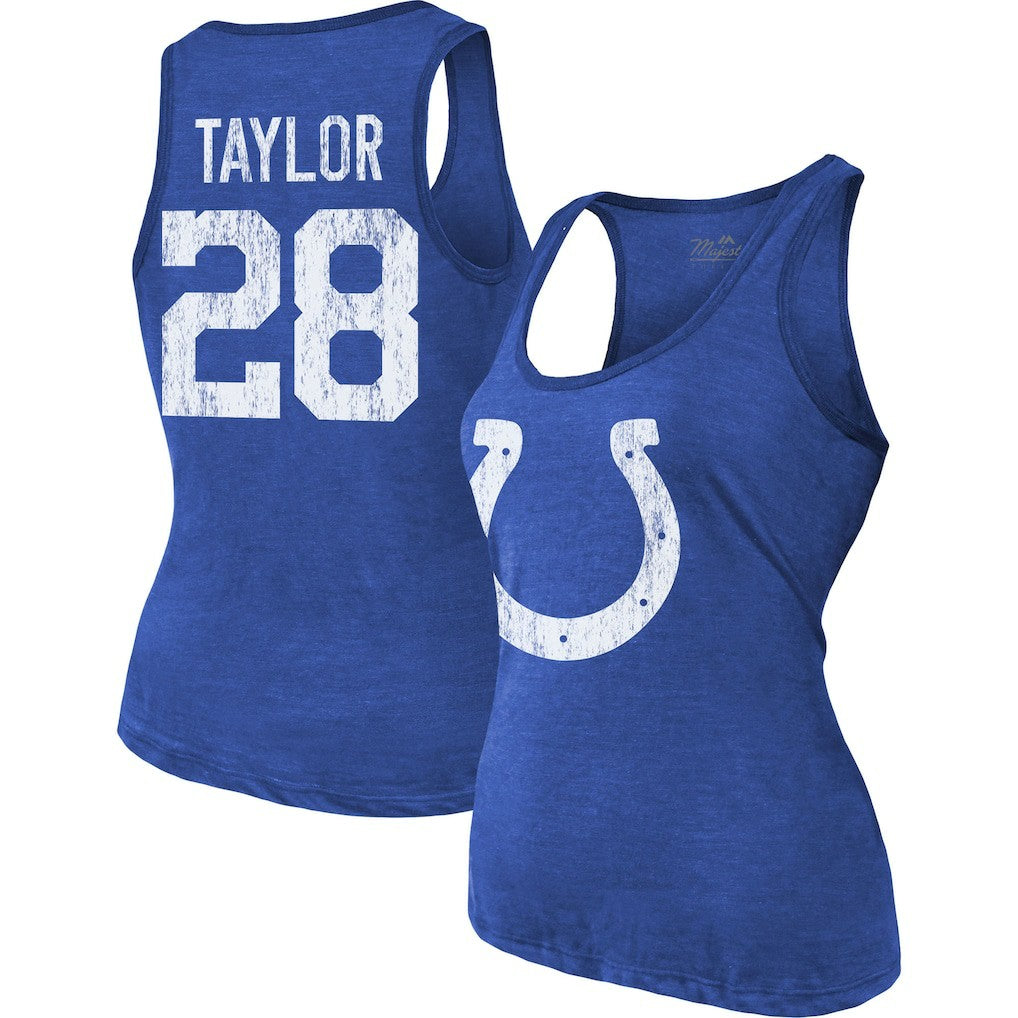Jonathan Taylor Indianapolis Colts Majestic Threads Women's Player Name & Number Tri-Blend Tank Top - Royal - NFL
