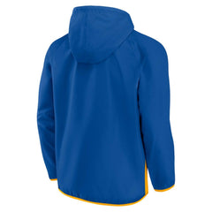 St. Louis Blues Fanatics Backhand Shooter Defender Anorak Raglan Hoodie Quarter-Zip Jacket - Blue/Gold | Fanatics Clearance