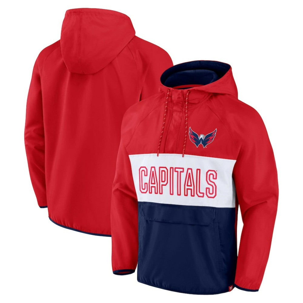 Washington Capitals Fanatics Backhand Shooter Defender Anorak Raglan Hoodie Quarter-Zip Jacket - Red/Navy | Fanatics online
