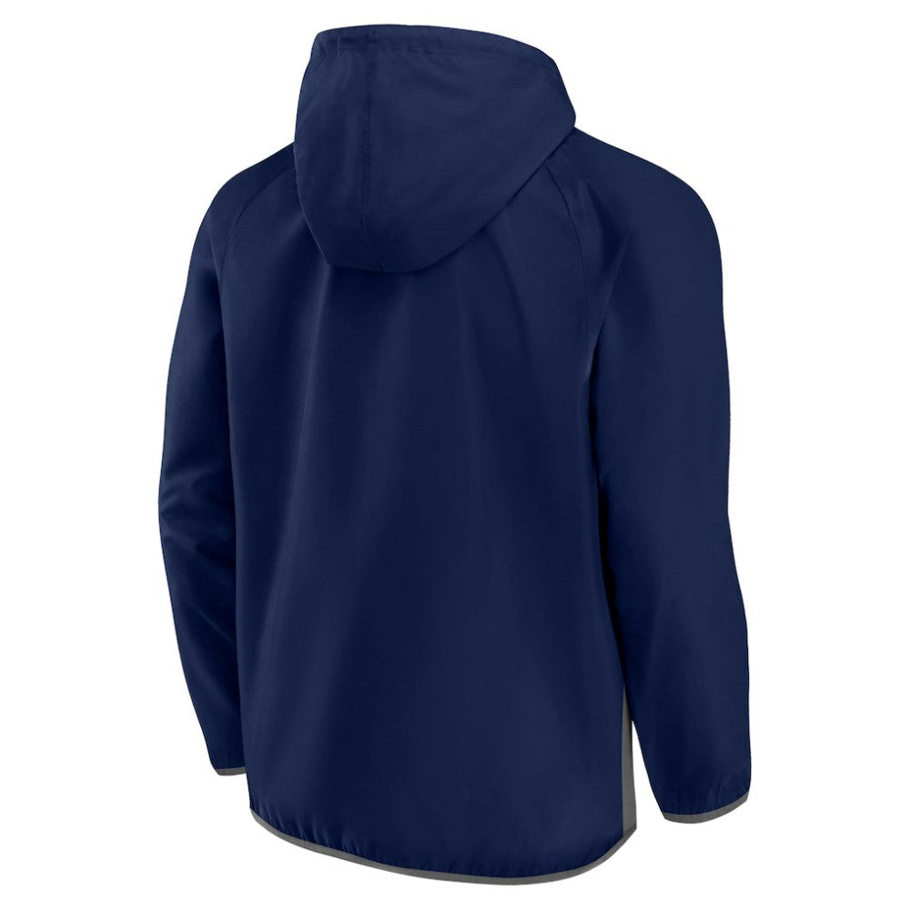 Seattle Kraken Fanatics Backhand Shooter Defender Anorak Raglan Hoodie Quarter-Zip Jacket - Deep Sea Blue/Gray | Fanatics Clearance
