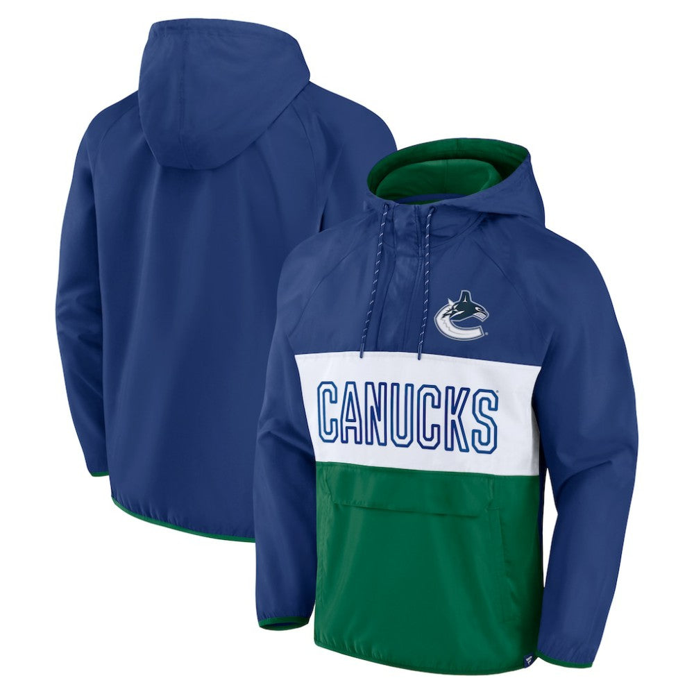 Vancouver Canucks Fanatics Backhand Shooter Defender Anorak Raglan Hoodie Quarter-Zip Jacket - Blue/Green | Fanatics sale