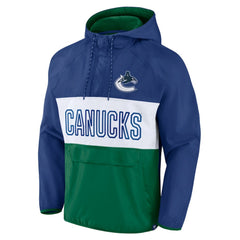 Vancouver Canucks Fanatics Backhand Shooter Defender Anorak Raglan Hoodie Quarter-Zip Jacket - Blue/Green | Fanatics sale