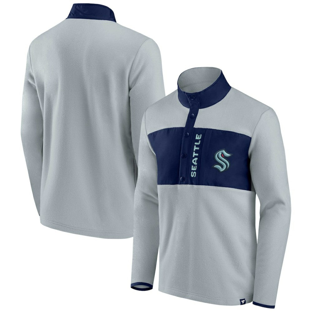 Seattle Kraken Fanatics Hockey Polar Fleece Quarter-Snap Jacket - Gray/Navy | Fanatics on sale