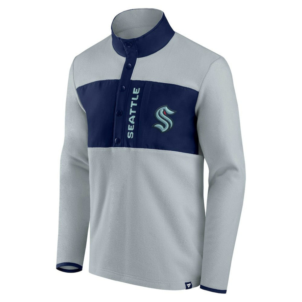 Seattle Kraken Fanatics Hockey Polar Fleece Quarter-Snap Jacket - Gray/Navy | Fanatics on sale