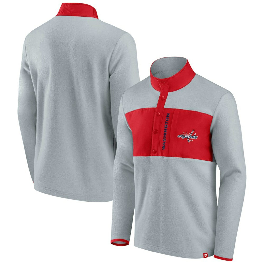 Washington Capitals Fanatics Hockey Polar Fleece Quarter-Snap Jacket - Gray/Red | Fanatics Clearance