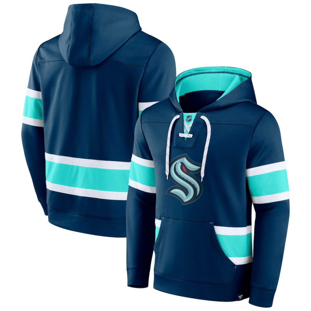 Seattle Kraken Fanatics Powerplay Warrior Pullover Hoodie - Deep Sea Blue | Fanatics discount