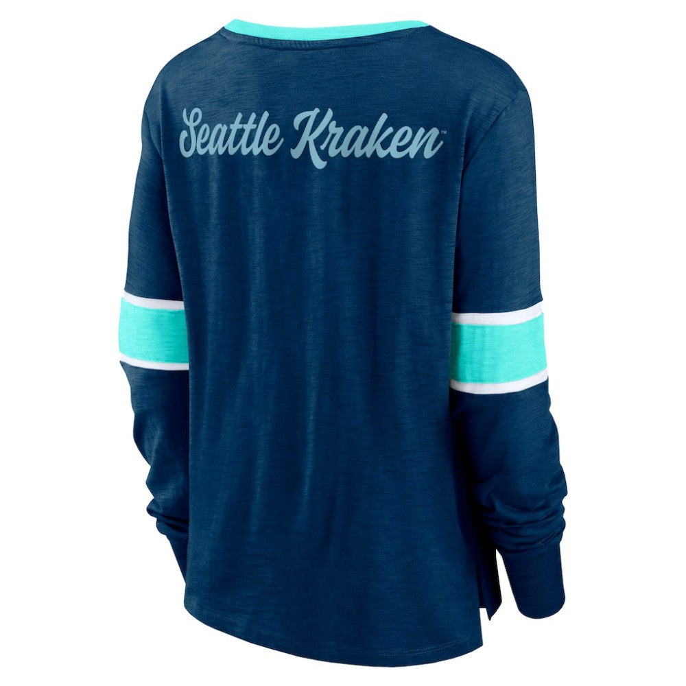Seattle Kraken Fanatics Women's Effervescent Exclusive Notch Neck Lace-Up Long Sleeve Slub T-Shirt - Navy | Fanatics discount