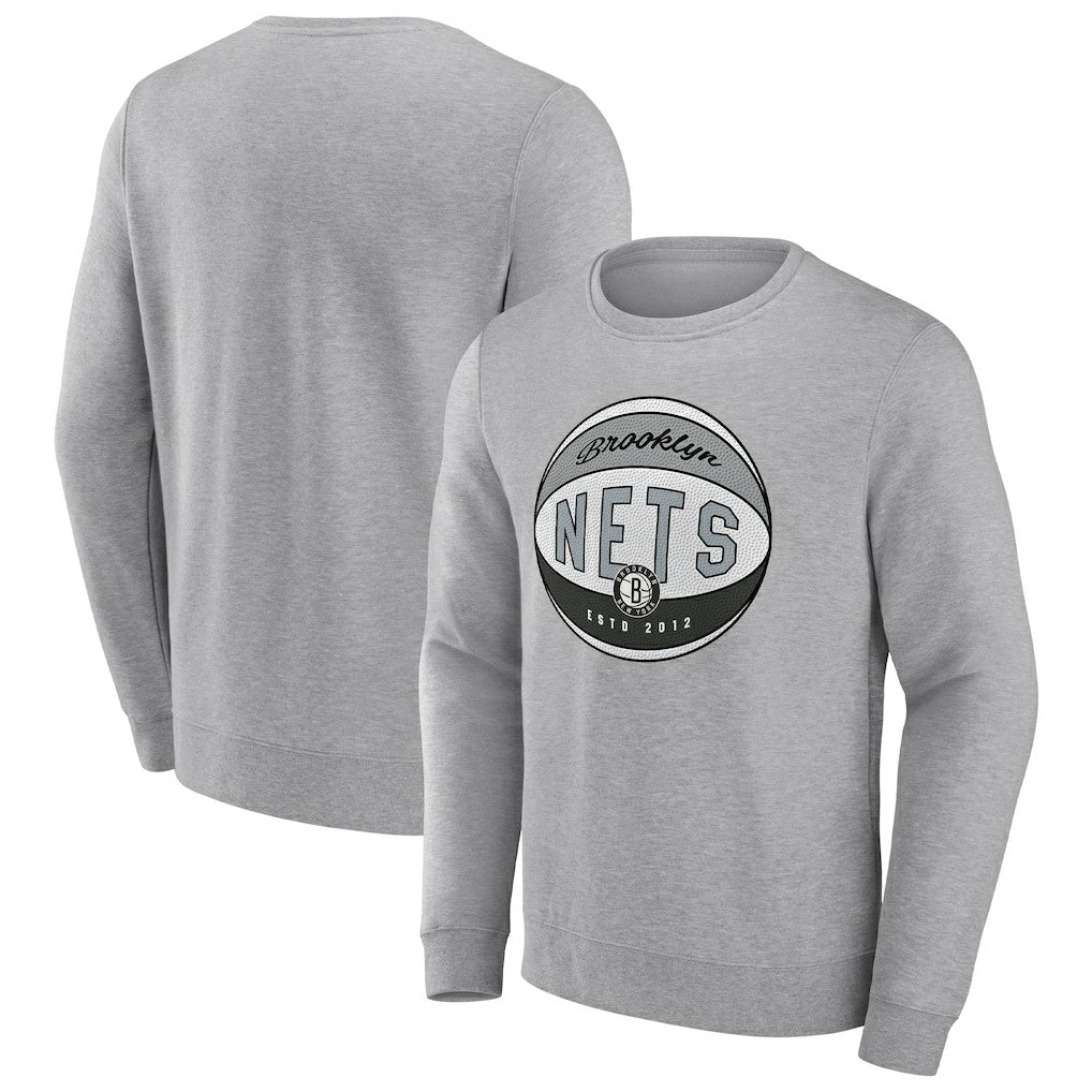 Fanatics Brooklyn Nets True Classics Vint Pullover Sweatshirt Heathered Gray