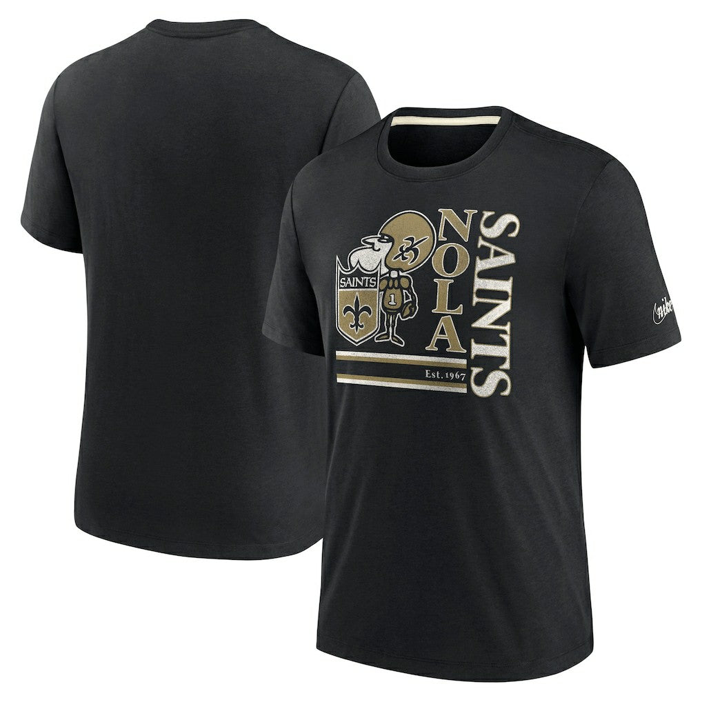 New Orleans Saints Wordmark Logo Tri-Blend T-Shirt - Black - Nike