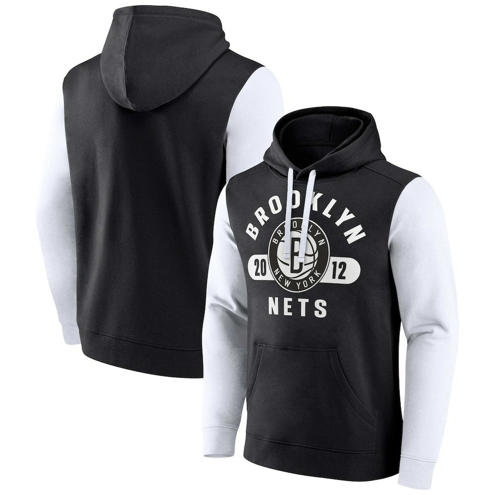 Fanatics Brooklyn Nets Attack Colorblock Pullover Hoodie Black/White