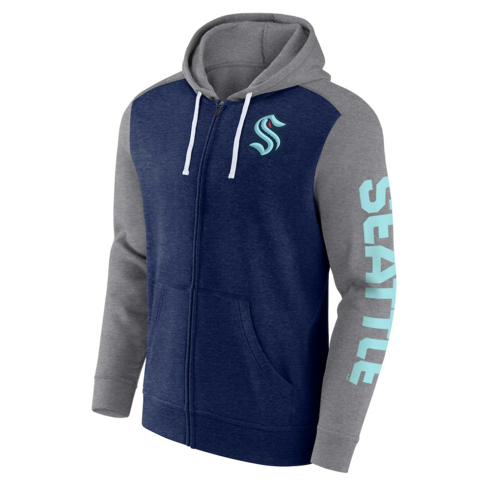 Seattle Kraken Fanatics Down and Distance Full-Zip Hoodie - Heather Deep Sea Blue | Fanatics sale