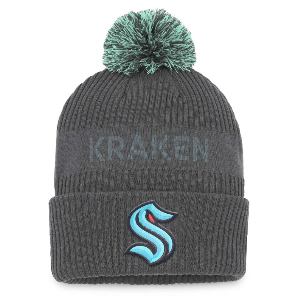Seattle Kraken Fanatics Authentic Pro Home Ice Cuffed Knit Hat with Pom - Charcoal | Fanatics discount