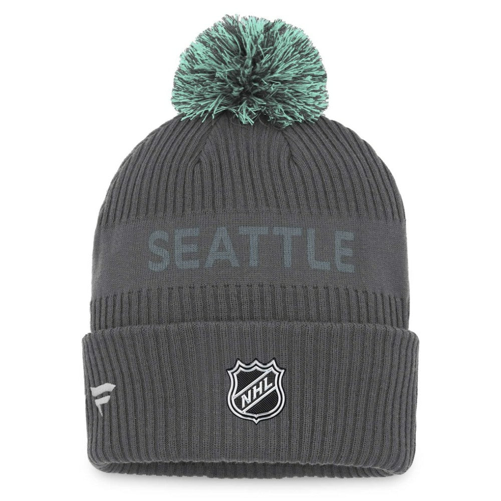 Seattle Kraken Fanatics Authentic Pro Home Ice Cuffed Knit Hat with Pom - Charcoal | Fanatics discount