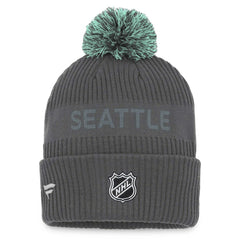 Seattle Kraken Fanatics Authentic Pro Home Ice Cuffed Knit Hat with Pom - Charcoal | Fanatics discount