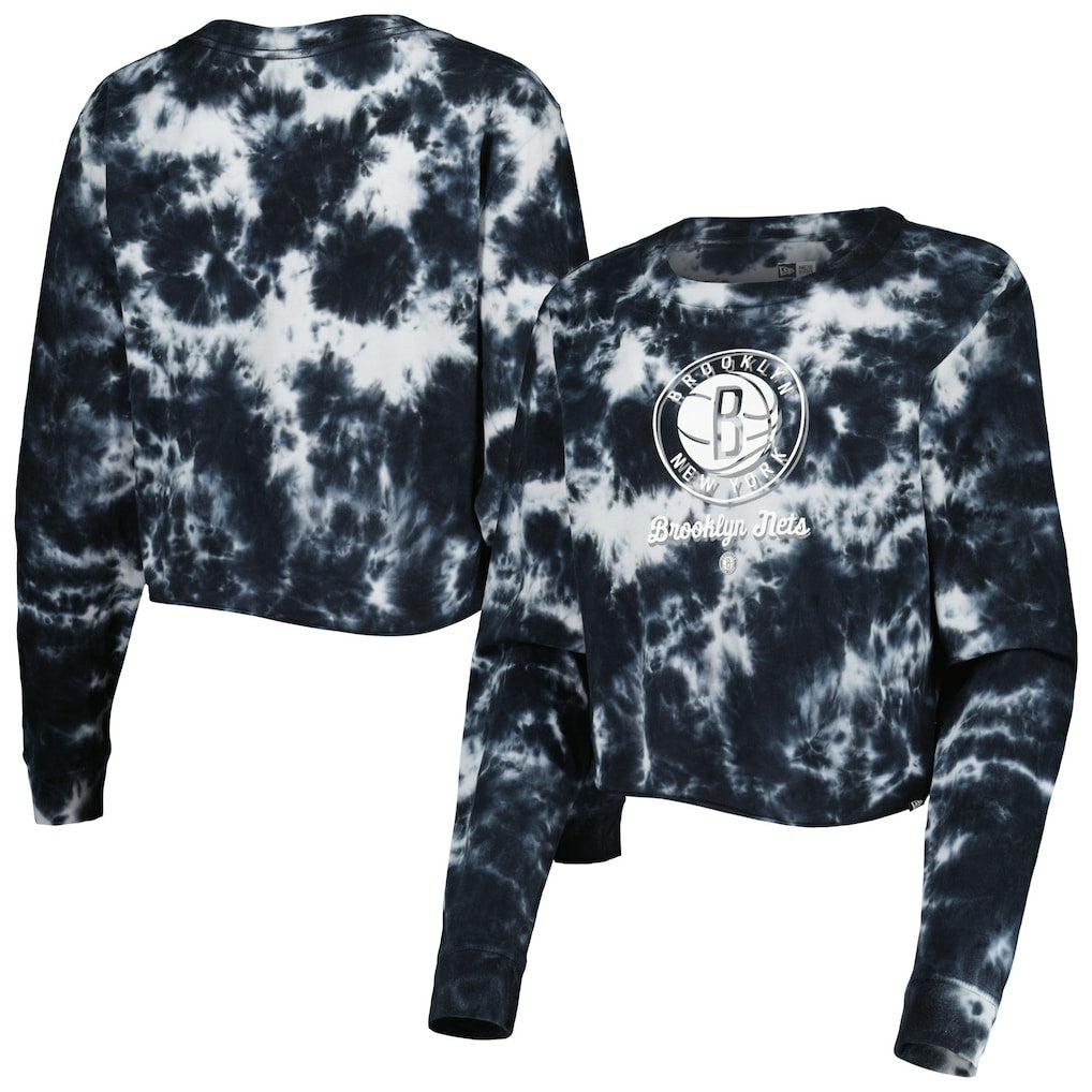 New Era Brooklyn Nets Women's Tie Dye Cropped Long Sleeve T-Shirt Black