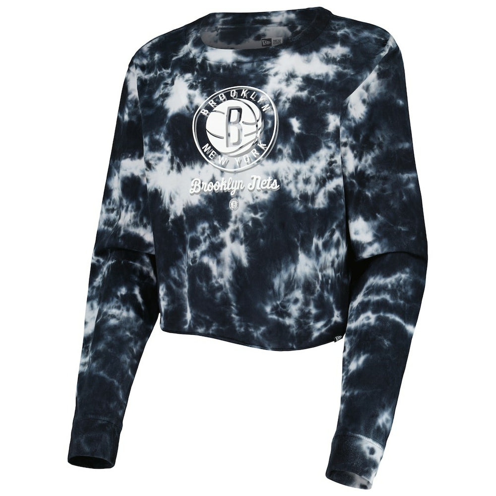New Era Brooklyn Nets Women's Tie Dye Cropped Long Sleeve T-Shirt Black