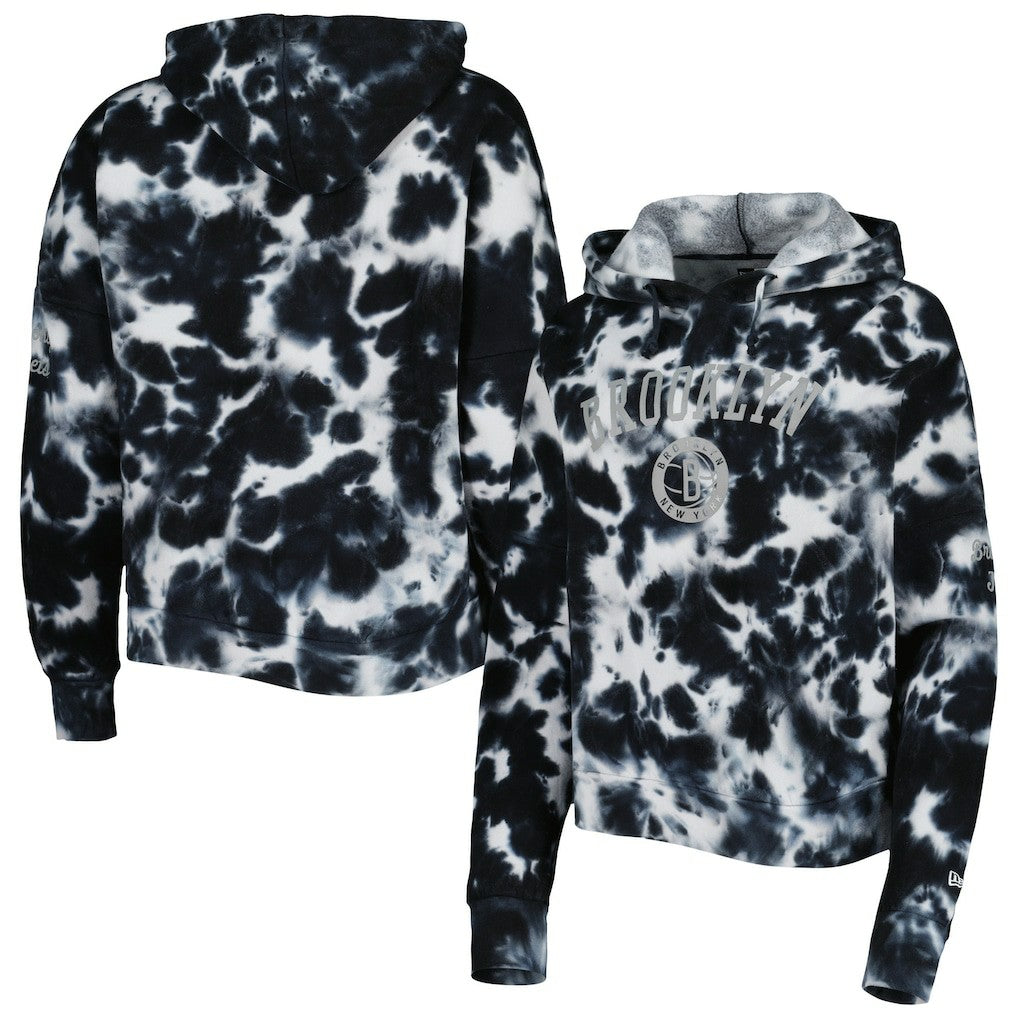New Era Brooklyn Nets Women's Brushed Cotton Tie-Dye Pullover Hoodie Black