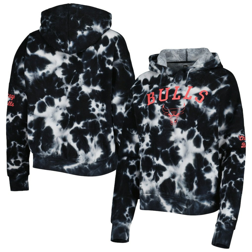New Era Chicago Bulls Women's Brushed Cotton Tie-Dye Pullover Hoodie Black