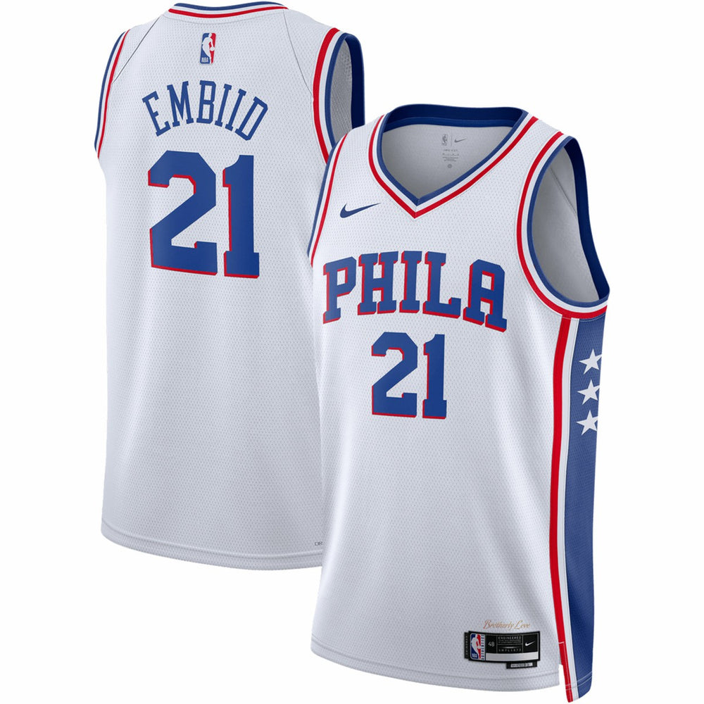 Nike Joel Embiid Philadelphia 76ers Unisex Swingman Jersey Association Edition White