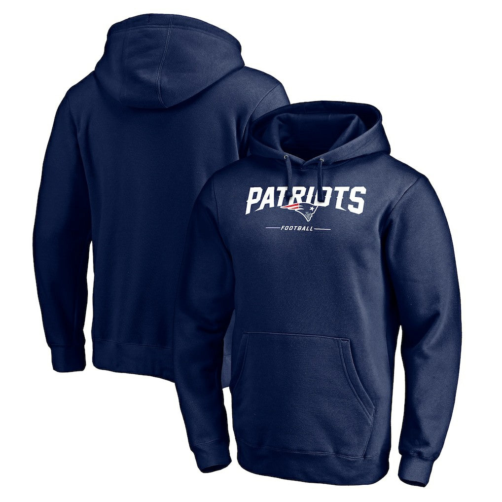 New England Patriots Logo Team Lockup Fitted Pullover Hoodie - Navy - NFL
