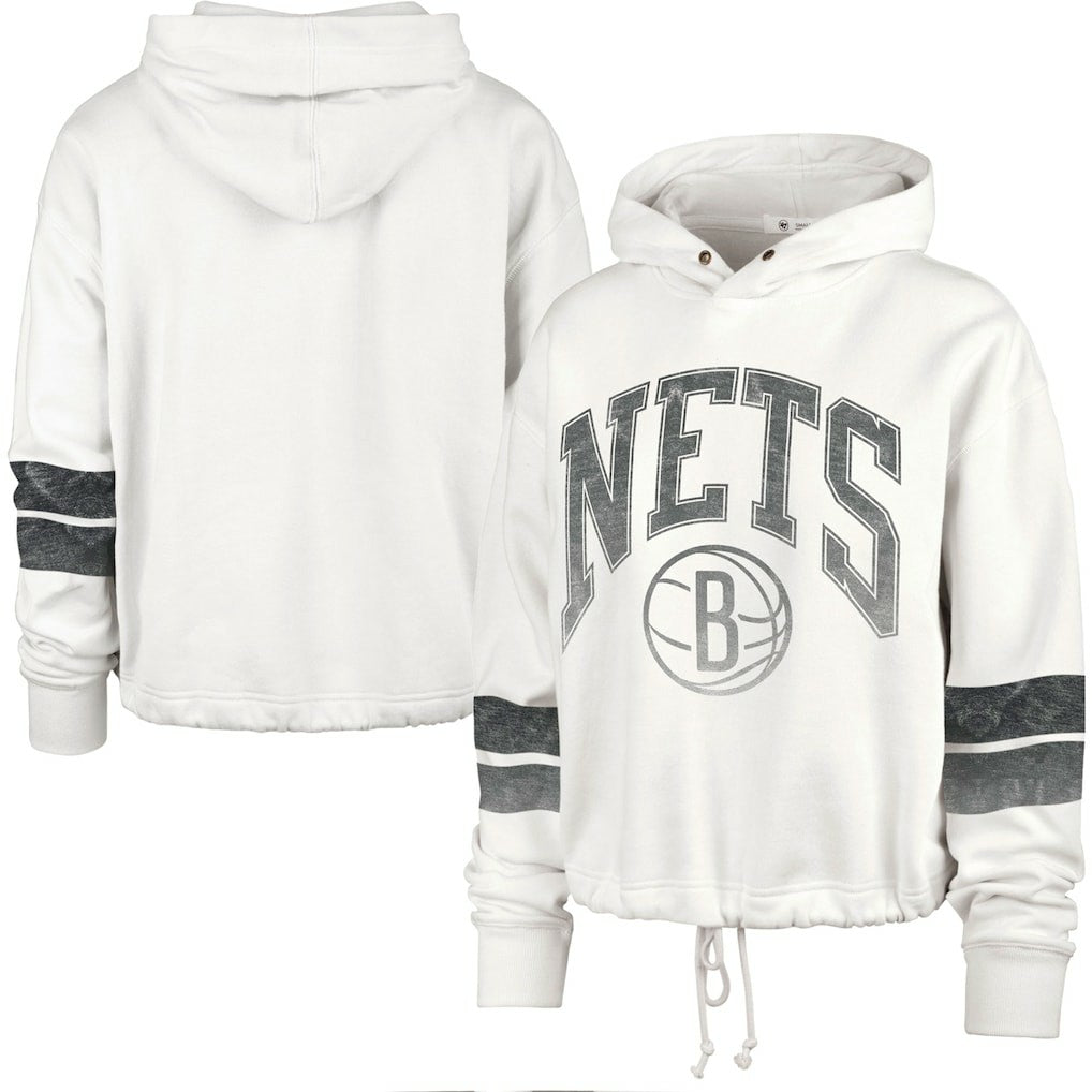 47 brand Brooklyn Nets '47 Women's Emerson Stripe Cropped Pullover Hoodie Cream