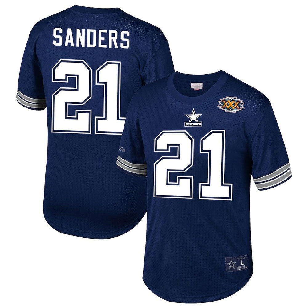 Deion Sanders Dallas Cowboys Retired Player Name & Number Mesh Top - Navy - Mitchell & Ness