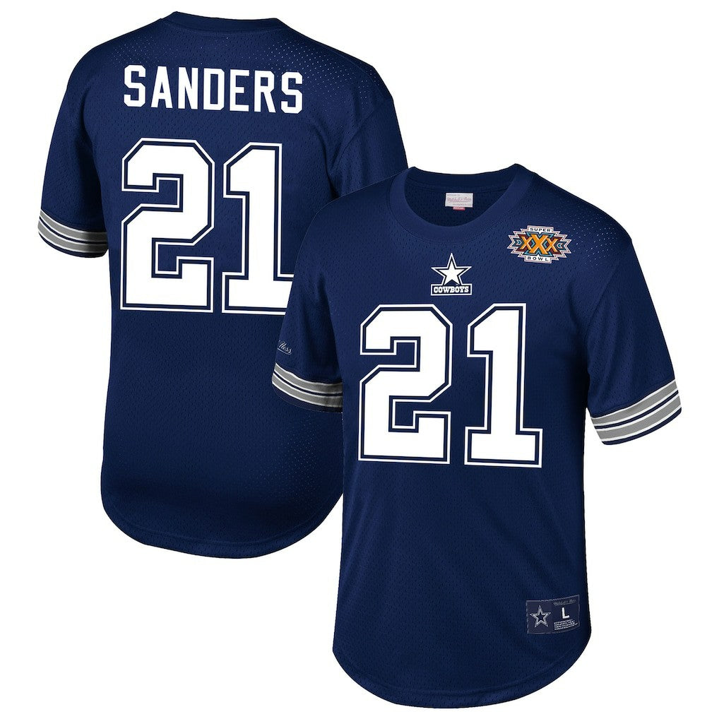 Deion Sanders Dallas Cowboys Retired Player Name & Number Mesh Top - Navy - Mitchell & Ness