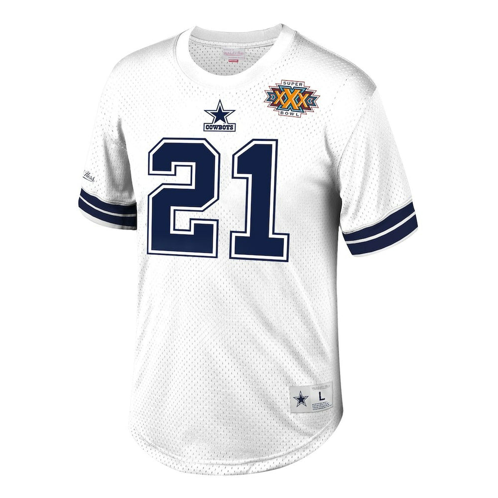 Deion Sanders Dallas Cowboys Retired Player Name & Number Mesh Top - White - Mitchell & Ness