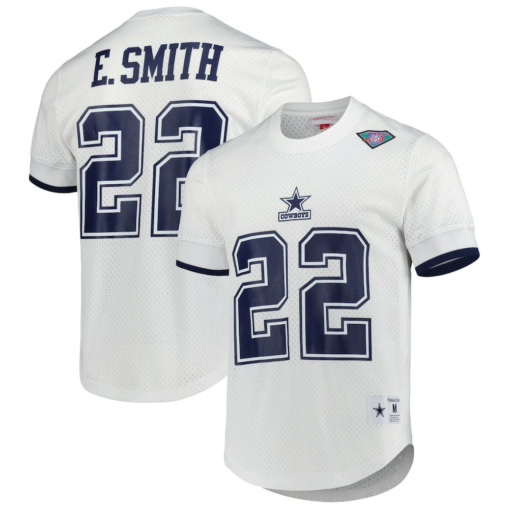 Emmitt Smith Dallas Cowboys Retired Player Name & Number Mesh Top - White - Mitchell & Ness