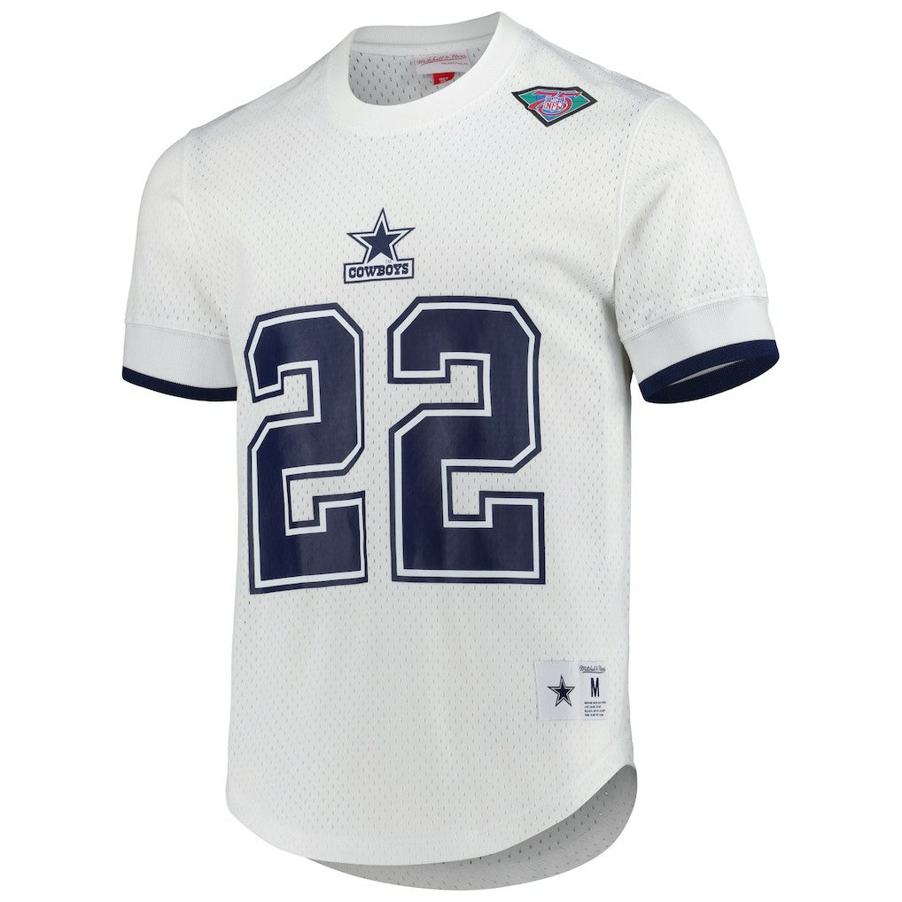 Emmitt Smith Dallas Cowboys Retired Player Name & Number Mesh Top - White - Mitchell & Ness