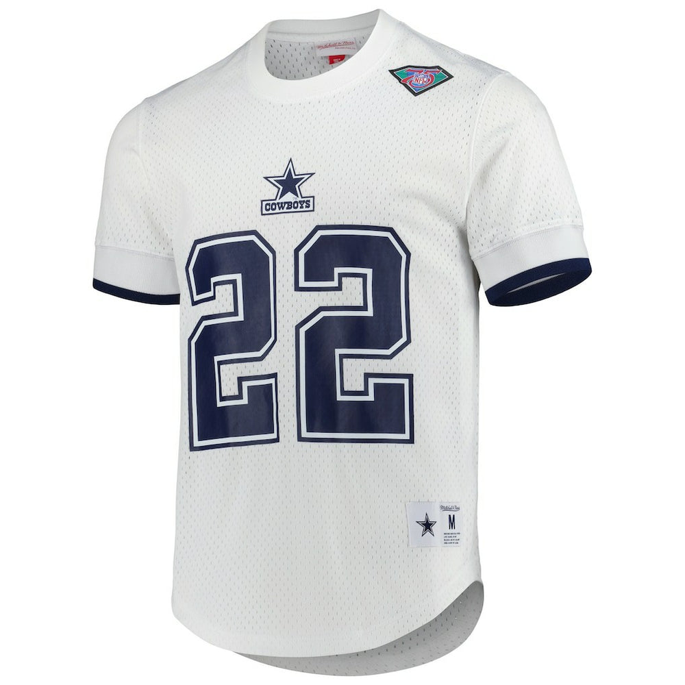 Emmitt Smith Dallas Cowboys Retired Player Name & Number Mesh Top - White - Mitchell & Ness