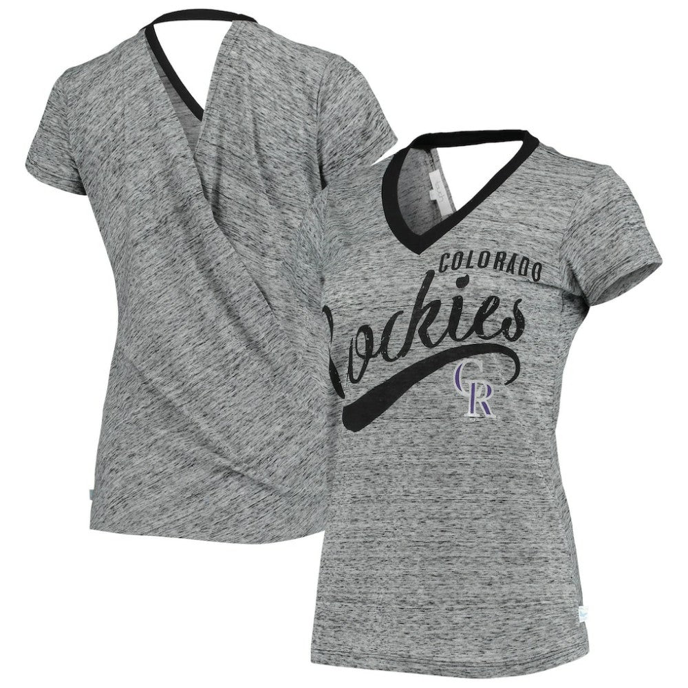 Colorado Rockies Touch Women's Hail Mary Back Wrap Space-Dye V-Neck T-Shirt Sale