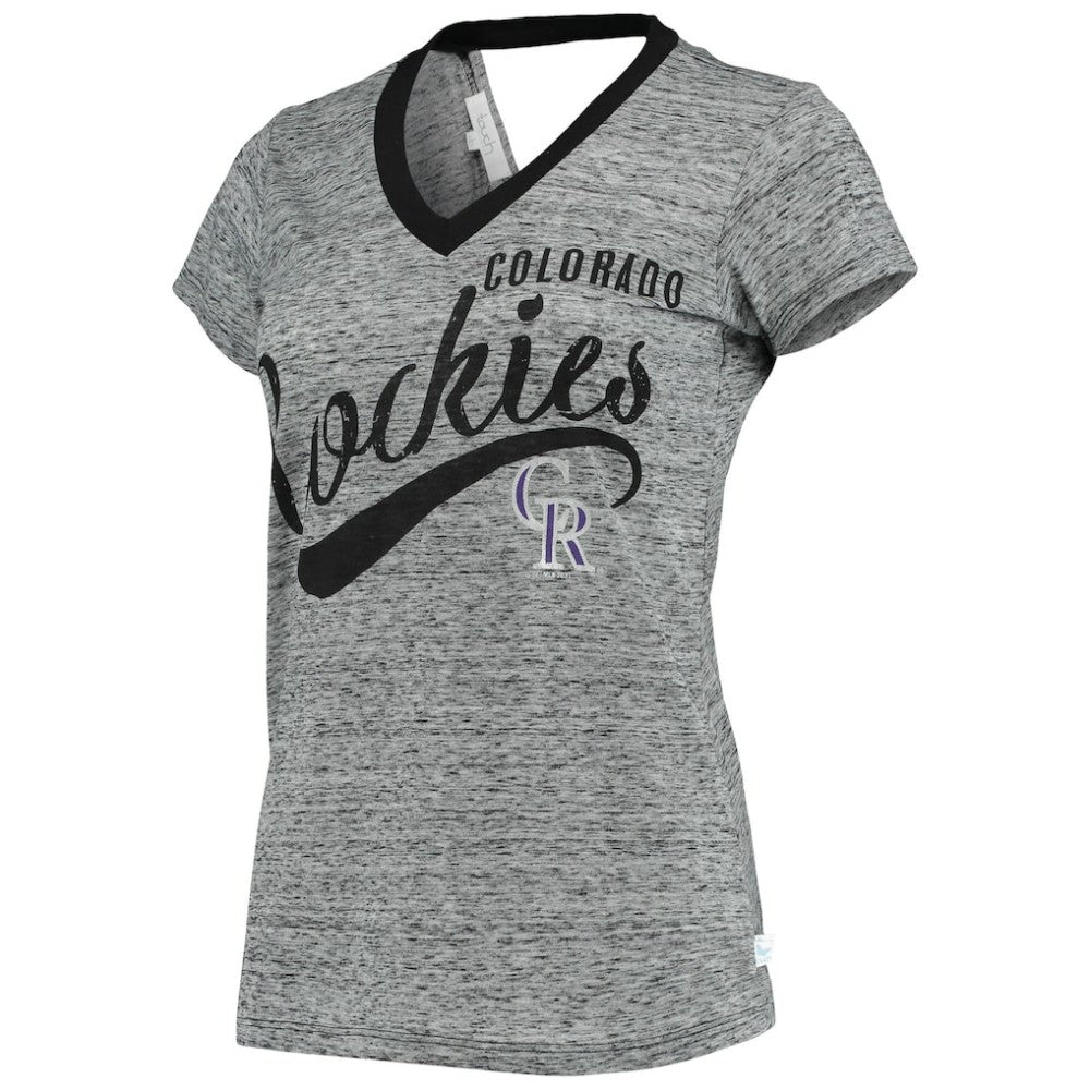 Colorado Rockies Touch Women's Hail Mary Back Wrap Space-Dye V-Neck T-Shirt Sale
