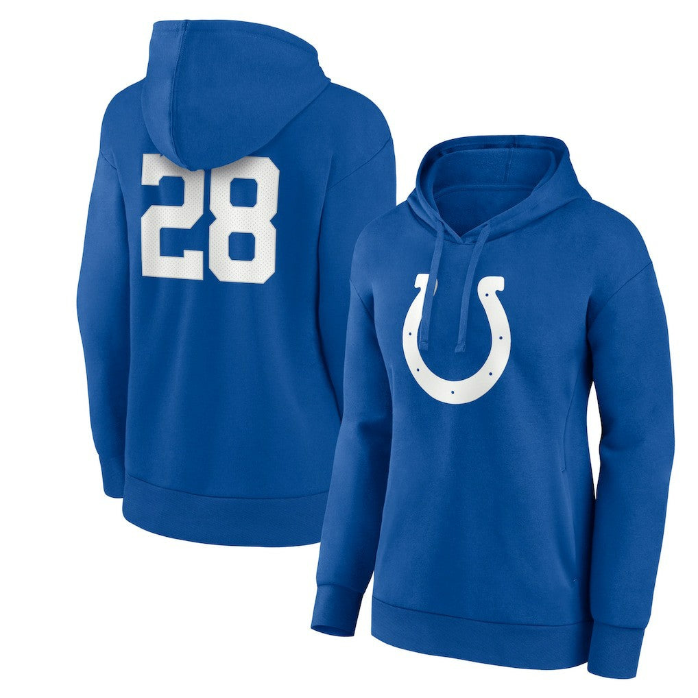 Jonathan Taylor Indianapolis Colts Women's Player Icon Name & Number V-Neck Pullover Hoodie - Royal - Fanatics