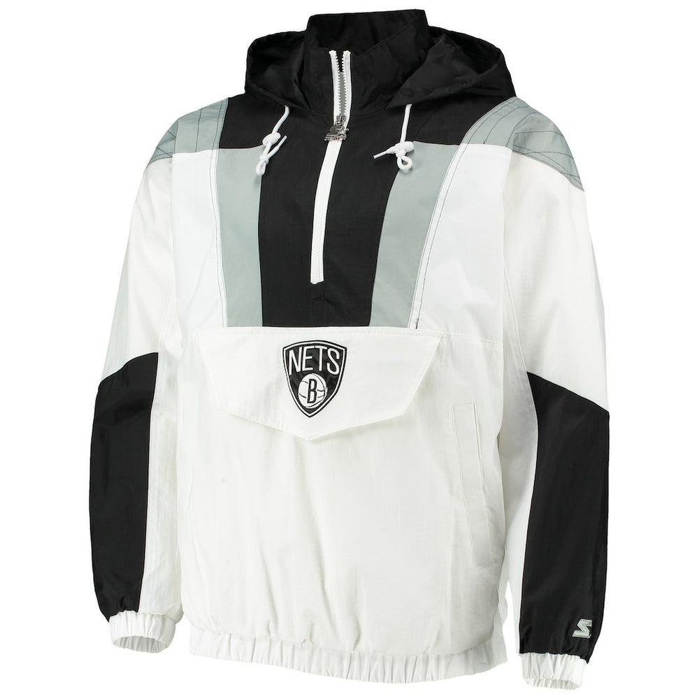 Brooklyn Nets Starter Striker Crinkle Half-Zip Hoodie Jacket White