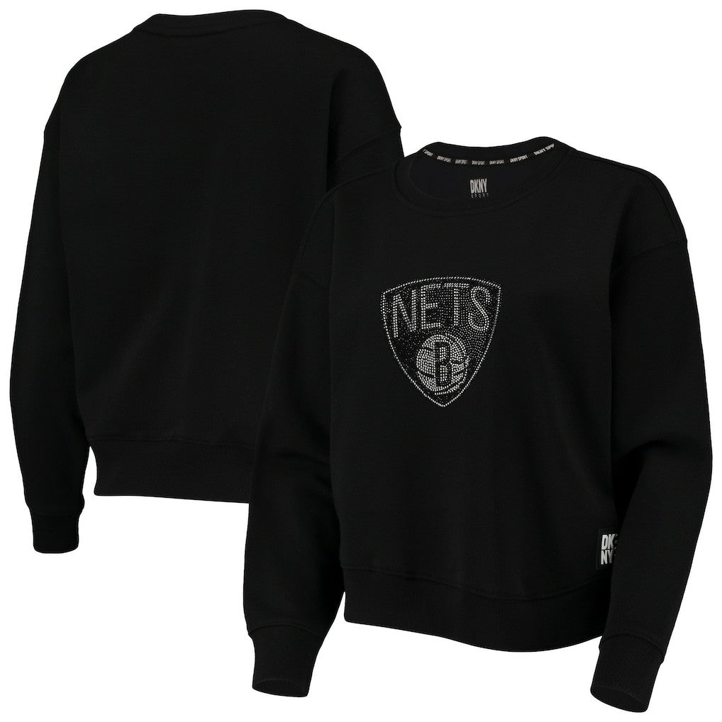 Brooklyn Nets DKNY Sport Women's Carrie Rhinestone Pullover Sweatshirt Black