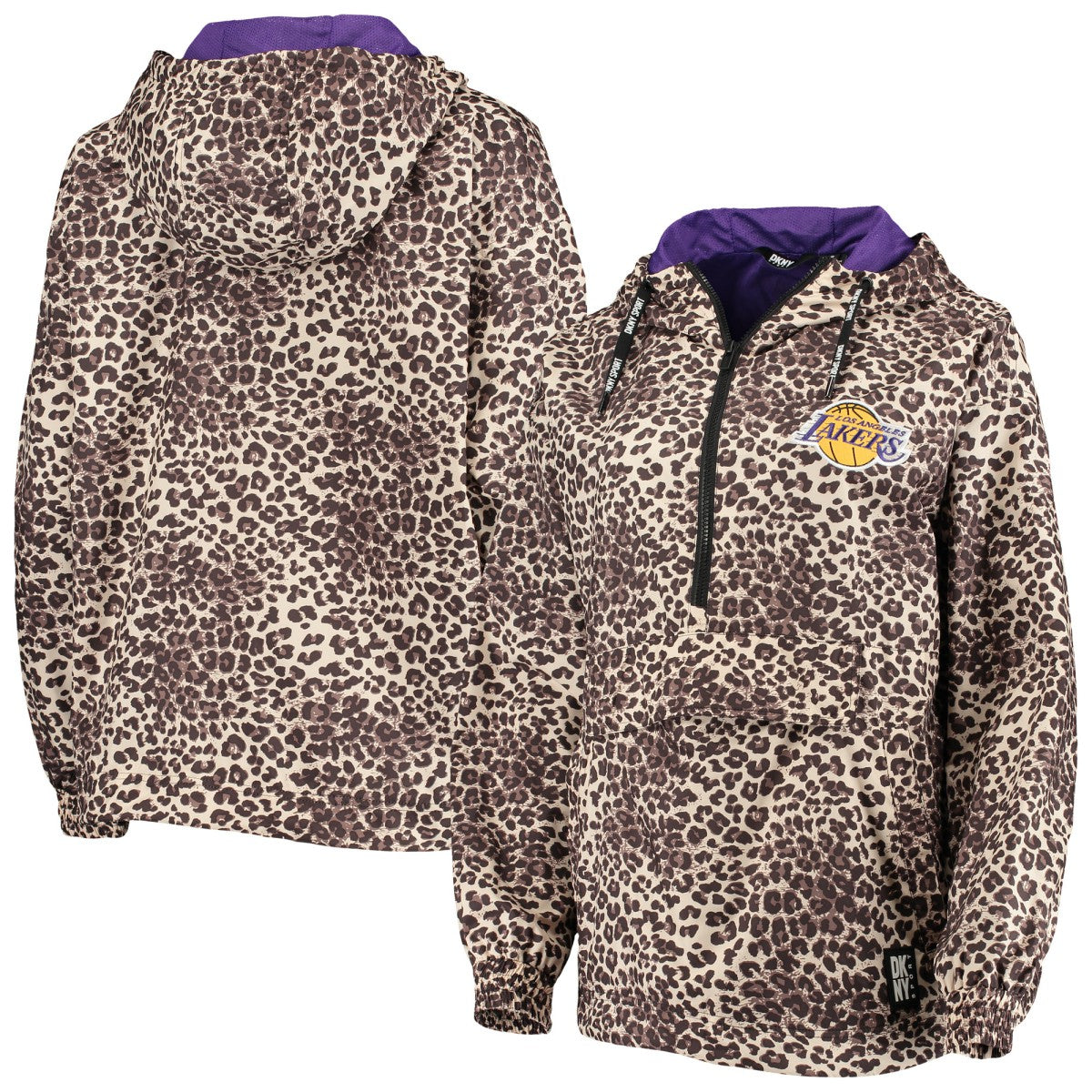 Los Angeles Lakers DKNY Sport Women's Gabriella Windbreaker Half-Zip Hoodie Leopard