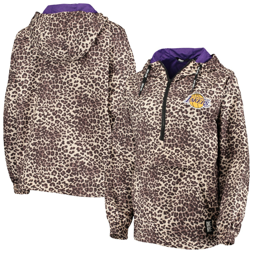Los Angeles Lakers DKNY Sport Women's Gabriella Windbreaker Half-Zip Hoodie Leopard