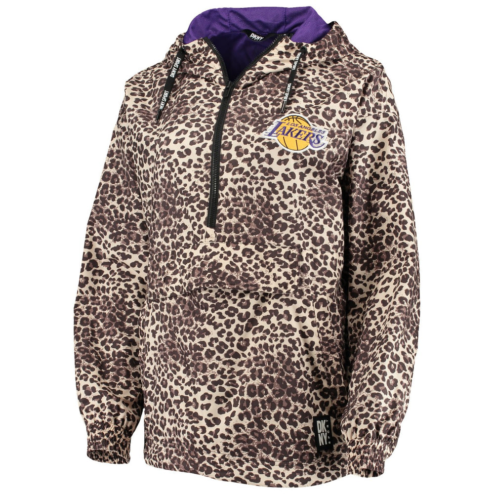 Los Angeles Lakers DKNY Sport Women's Gabriella Windbreaker Half-Zip Hoodie Leopard