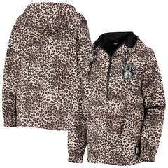 Brooklyn Nets DKNY Sport Women's Gabriella Windbreaker Half-Zip Hoodie Leopard