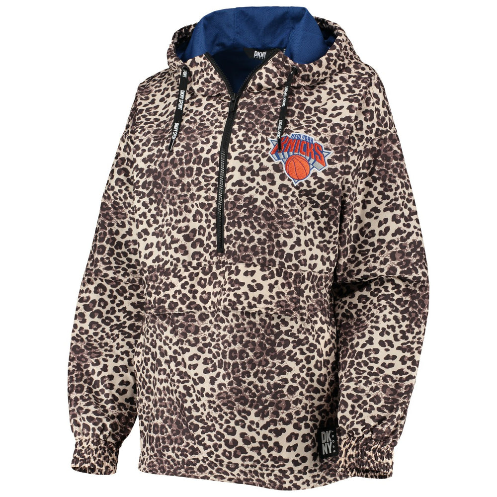 New York Knicks DKNY Sport Women's Gabriella Windbreaker Half-Zip Hoodie Leopard
