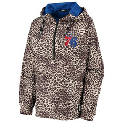 Philadelphia 76ers DKNY Sport Women's Gabriella Windbreaker Half-Zip Hoodie Leopard