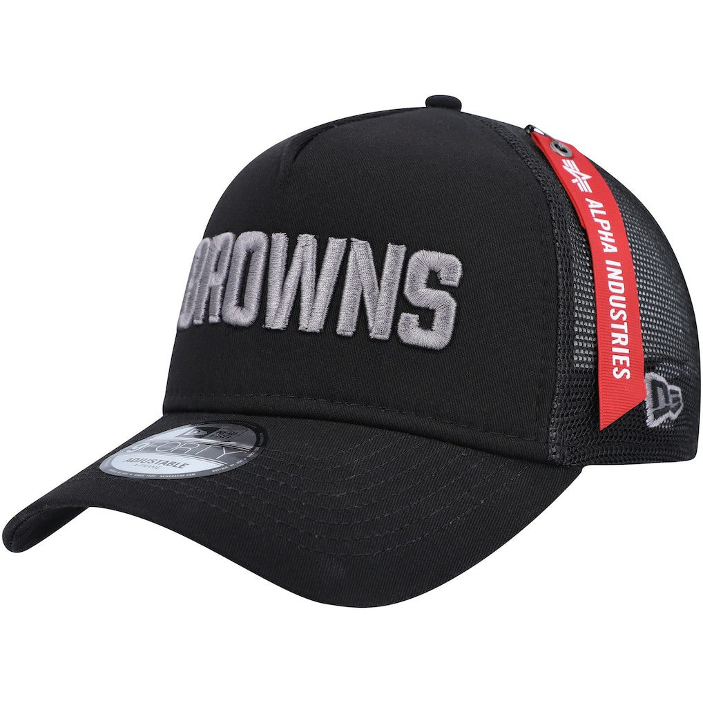 Cleveland Browns New Era x Alpha Industries A-Frame 9FORTY Trucker Snapback Hat - Black - NFL