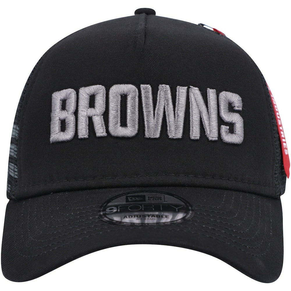 Cleveland Browns New Era x Alpha Industries A-Frame 9FORTY Trucker Snapback Hat - Black - NFL