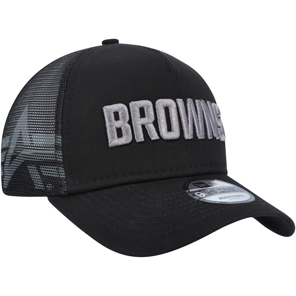 Cleveland Browns New Era x Alpha Industries A-Frame 9FORTY Trucker Snapback Hat - Black - NFL