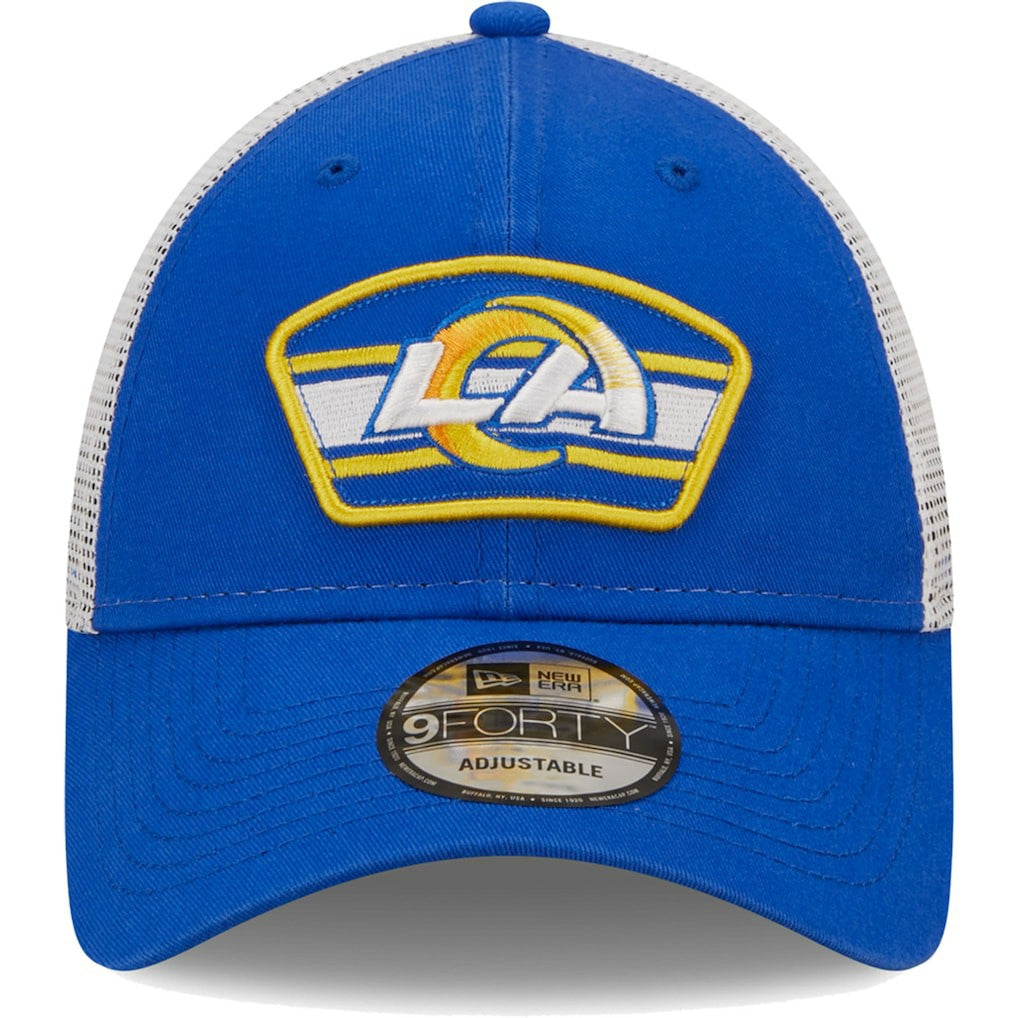 Los Angeles Rams New Era Logo Patch Trucker 9FORTY Snapback Hat - Royal/White - NFL