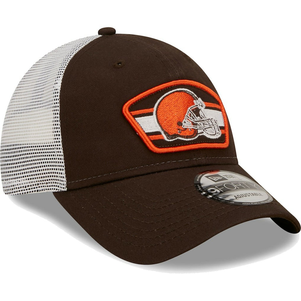 Cleveland Browns New Era Logo Patch Trucker 9FORTY Snapback Hat - Brown/White - NFL